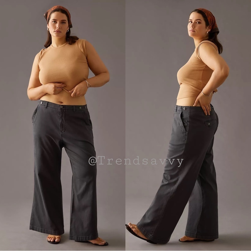 Anthropologie Pilcro Black Wide Leg Chino Pants Petite 29P Casual Cotton NWT